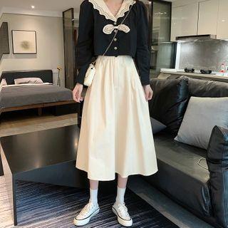 Collared Cropped Blouse / Midi A-line Skirt