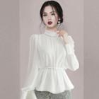 Long-sleeve Mock-neck Peplum Blouse