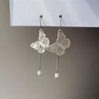 Butterfly Faux Pearl Fringed Earring 1 Pair - White - One Size