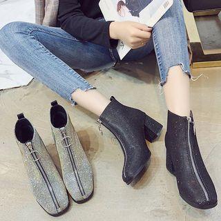 Block-heel Ankle Zip Boots