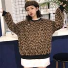 Leopard Print Mock Two-piece Long Sweatshirt