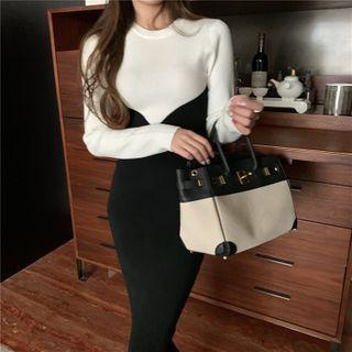 Mock Two-piece Knit Midi Sheath Dress