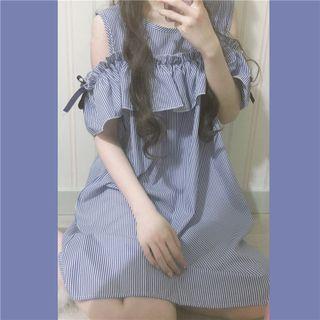 Sleeveless Pinstriped A-line Dress Stripe - Blue - One Size