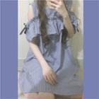 Sleeveless Pinstriped A-line Dress Stripe - Blue - One Size