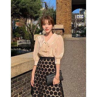 Puff-sleeve Chelsea-collar Blouse