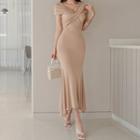 Ruffle Hem Off-shoulder Maxi Sheath Dress