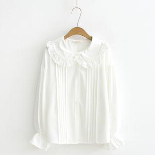 Frill Trim Collared Long-sleeve Top