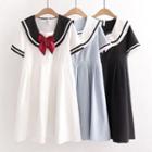 Elbow-sleeve Sailor Collar Ribbon A-line Dress