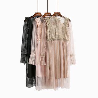 Sheer Mesh-panel Lace Dress With Slipdress