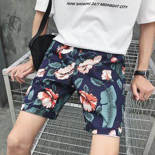 Drawstring Waist Flower Print Shorts