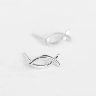 Fish Ear Stud 1 Pair - Silver - One Size