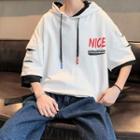 Elbow-sleeve Letter Print Cutout Hoodie