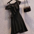 Asymmetrical Cold-shoulder Buckled A-line Dress
