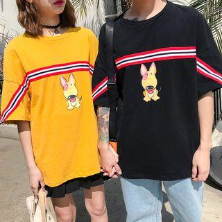 Couple Matching Dog Print Elbow-sleeve T-shirt