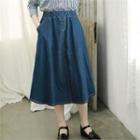 Denim Midi Flare Skirt Blue - One Size