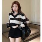 Eyelet Striped Light Knit Top Stripe - One Size