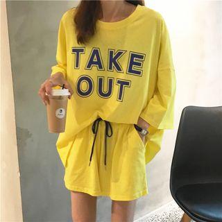 Short-sleeve Lettering T-shirt / Drawstring Shorts