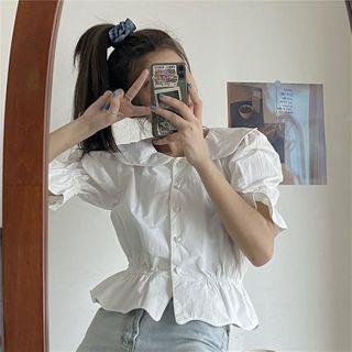 Plain Ruffle Trim Short-sleeve Blouse