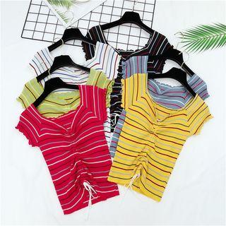 Ruffle Trim Striped Knit T-shirt