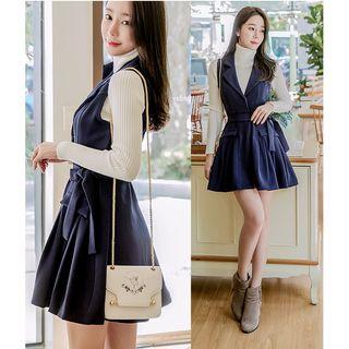 Plain Notch Lapel Sleeveless A-line Dress