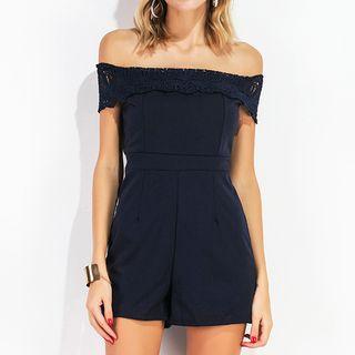Lace Trim Off Shoulder Short Sleeve Playsuit