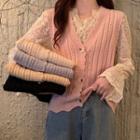 Ribbed Buttoned Knit Vest / Lace Blouse
