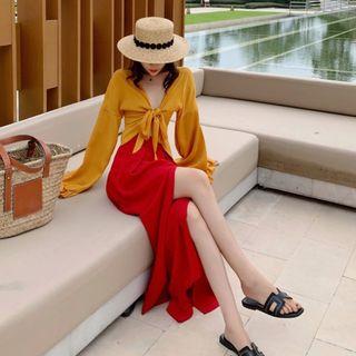 Frilled Trim Tie-front Chiffon Top