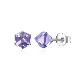 925 Sterling Silver Simple Geometric Square Purple Austrian Element Crystal Stud Earrings Silver - One Size