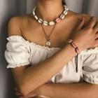 Asymmetric Coin Pendant Shell Layered Necklace