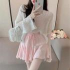 Plain Knit Top / Mini A-line Skirt / Set