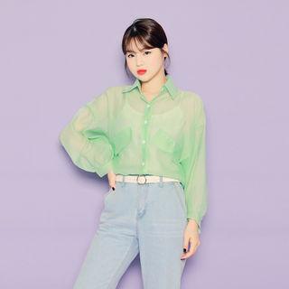 Balloon-sleeve Organza Blouse