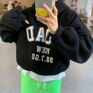 Letter-printed Cropped Fleece Hoodie