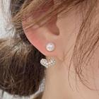 Faux Pearl Heart Ear Stud 1 Pair - 925 Silver Needle - One Size