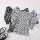 Boatneck Puff-sleeve Smocked Crop T-shirt In 10 Colors