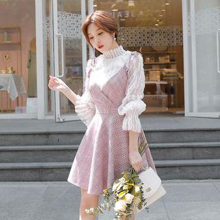 A-line Overall Dress / Long-sleeve Mesh Blouse