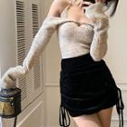 Set : Knit Off-shoulder Shawl + Suspender Knit Top