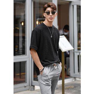 Cuffed-sleeve Textured T-shirt