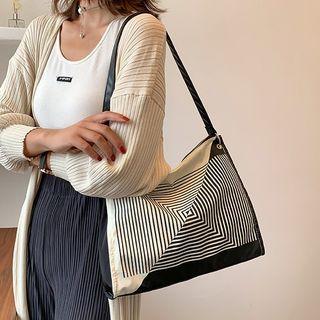Two-tone Striped Canvas Shoulder Bag