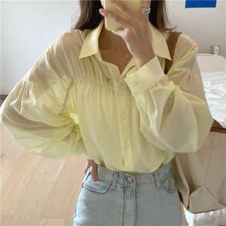 Long Sleeve Ruched Plain Blouse
