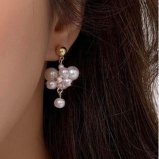 Faux Pearl Dangle Earring Type A - 1 Pair - Gold - One Size