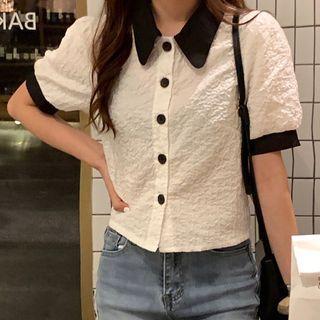 Short-sleeve Collared Top Off-white - One Size
