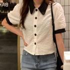 Short-sleeve Collared Top Off-white - One Size