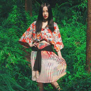 Japanese-style Pleated Printed Skirt