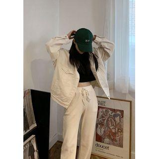 Boxy Cotton Trucker Jacket Cream - One Size