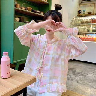 Bell-sleeve Plaid Light Jacket