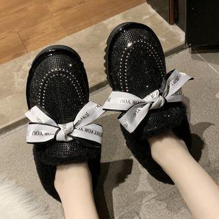 Fleece-line Rhinestone Moccasins