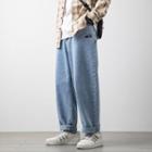 High-waist Applique Straight Cut Jeans
