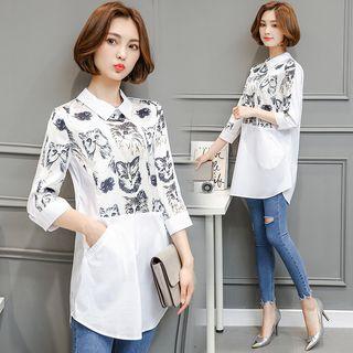 3/4-sleeve Cat Panel Top