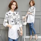 3/4-sleeve Cat Panel Top