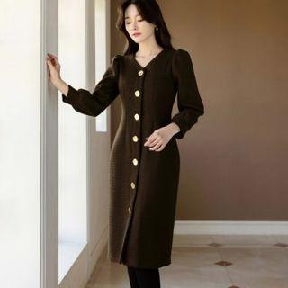 Metallic Button-front Sheath Dress